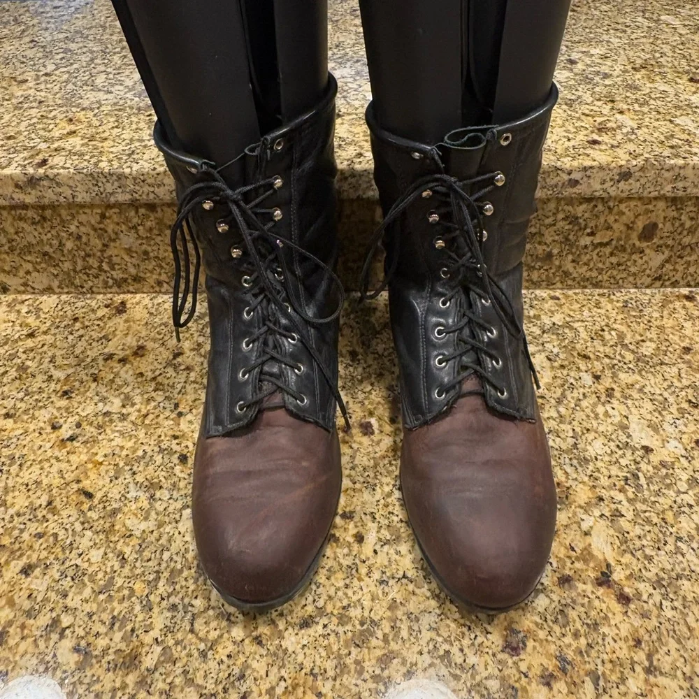J. Chisholm Men’s Western Riding Boots Black Brown Leather Made in USA 9 ?